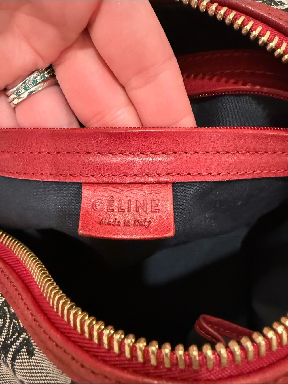 Vintage Celine Macadam Triomphe Boston Bag — Navy Blue & Red - Picture 8 of 16